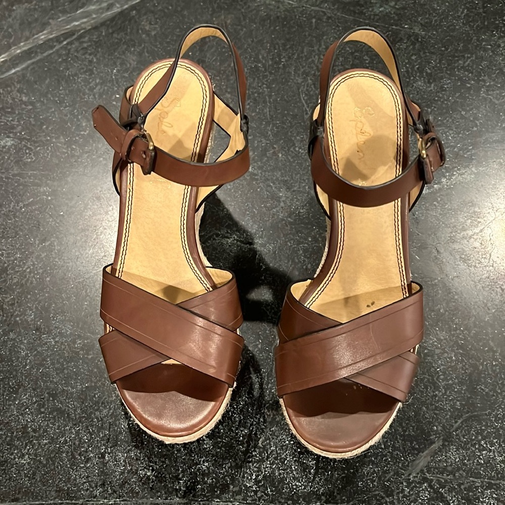 Splendid brown leather platform espadrille size 9